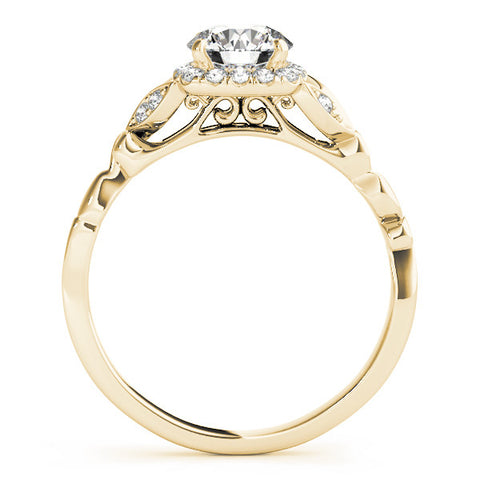 Yellow gold Round Halo Diamond Engagement Ring with Vintage-Inspired Band and Four-Prong Setting 2