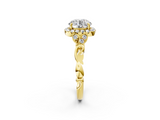 Yellow gold Round Halo Diamond Engagement Ring with Vintage-Inspired Band and Four-Prong Setting_8