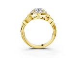 Yellow gold Round Halo Diamond Floral Band with Four-Prong Setting_79
