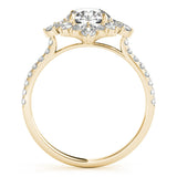 14K Yellow Gold 0.80 Carat D VS1 Round Halo Diamond Floral Cluster Ring with Pavé Band and Prong Setting