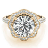Yellow gold Round Halo Diamond Floral Pave Band Ring with Four-Prong Setting 1