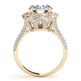 Yellow gold Round Halo Diamond Floral Pave Band Ring with Four-Prong Setting 2