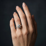 Yellow gold Round Halo Diamond Floral Pave Band Ring with Four-Prong Setting_12