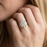 Yellow gold Round Halo Diamond Floral Pave Band Ring with Four-Prong Setting_14