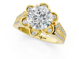 Yellow gold Round Halo Diamond Floral Split Shank Engagement Ring 1