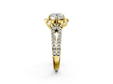 Yellow gold Round Halo Diamond Floral Split Shank Engagement Ring 2