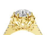 Yellow gold Round Halo Diamond Floral Split Shank Engagement Ring 4
