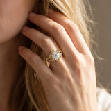 Yellow gold Round Halo Diamond Floral Split Shank Engagement Ring_14