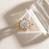 Yellow gold Round Halo Diamond Floral Split Shank Engagement Ring_15