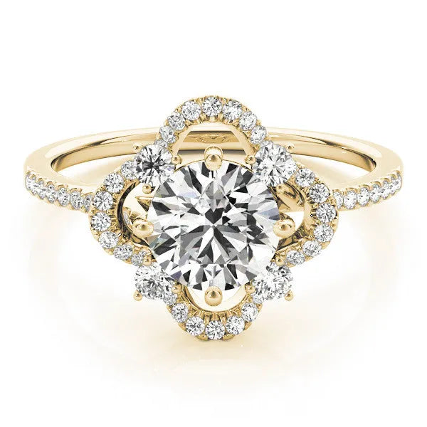 Yellow gold Round Halo Diamond Infinity Twist Pavé Band Ring with Four-Prong Setting