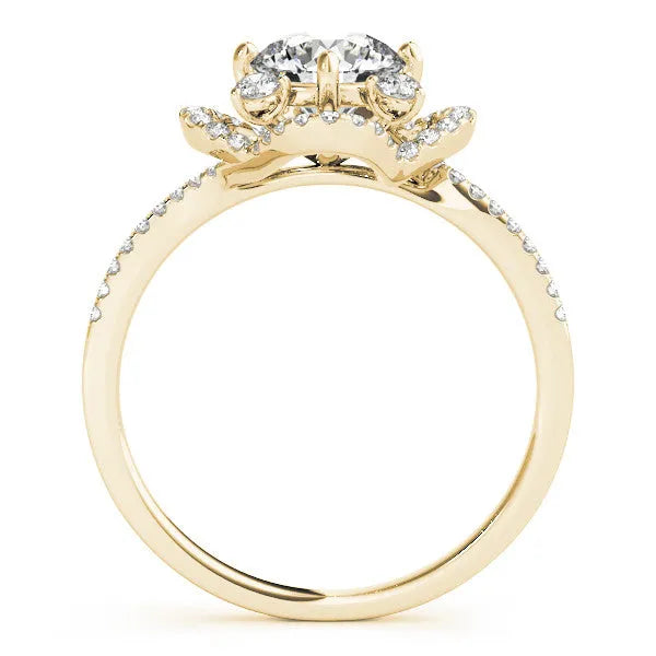Yellow gold Round Halo Diamond Infinity Twist Pavé Band Ring with Four-Prong Setting