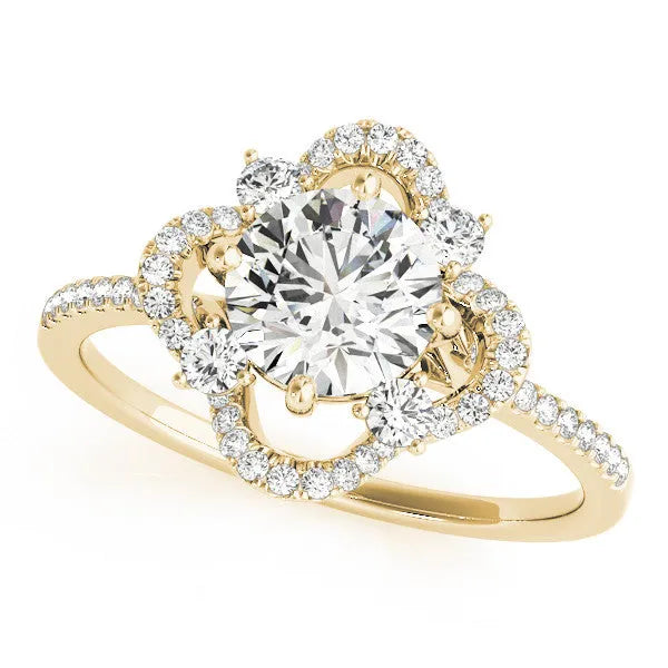 Yellow gold Round Halo Diamond Infinity Twist Pavé Band Ring with Four-Prong Setting
