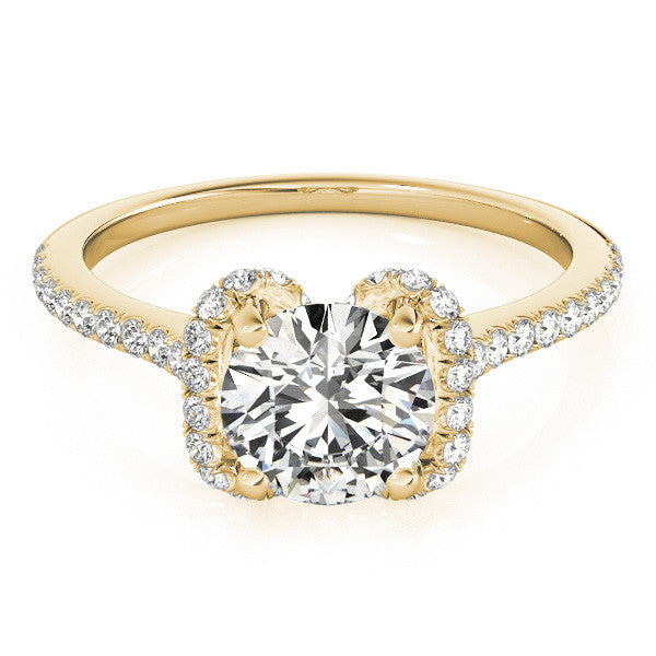 Yellow gold Round Halo Diamond Pavé Band with Four-Prong Setting 1