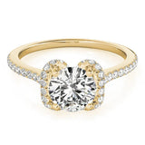 Yellow gold Round Halo Diamond Pavé Band with Four-Prong Setting 1