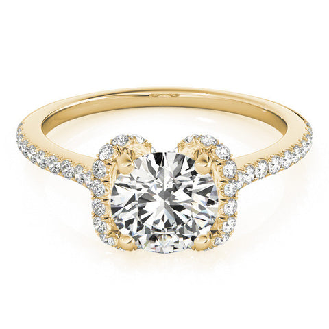Yellow gold Round Halo Diamond Pavé Band with Four-Prong Setting 1