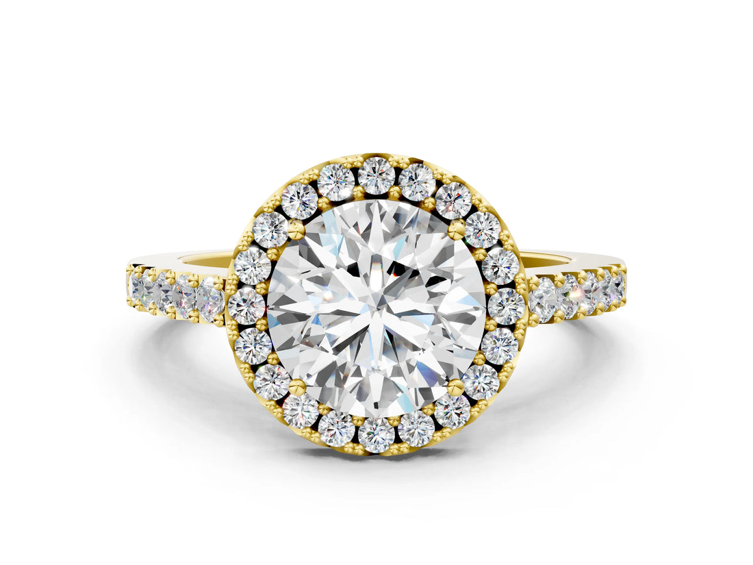 Yellow gold Round Halo Diamond Pavé Solitaire Ring_55