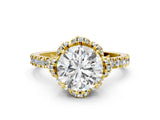 Yellow gold Round Halo Diamond Pave Band Ring with Four-Prong Setting_15