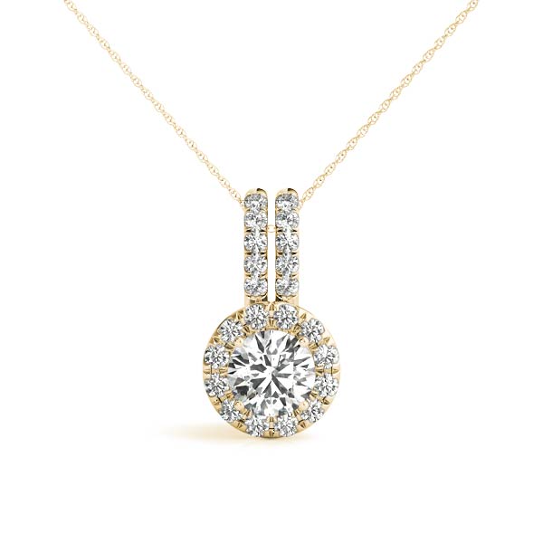Yellow gold Round Halo Diamond Pendant with Double Prong Setting