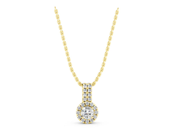 Yellow gold Round Halo Diamond Pendant with Double Prong Setting