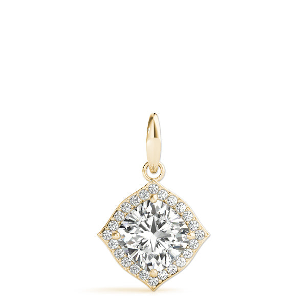 Yellow gold Round Halo Diamond Pendant with Four-Prong Setting 1