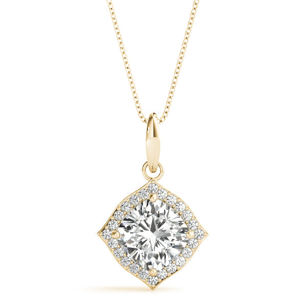 Yellow gold Round Halo Diamond Pendant with Four-Prong Setting