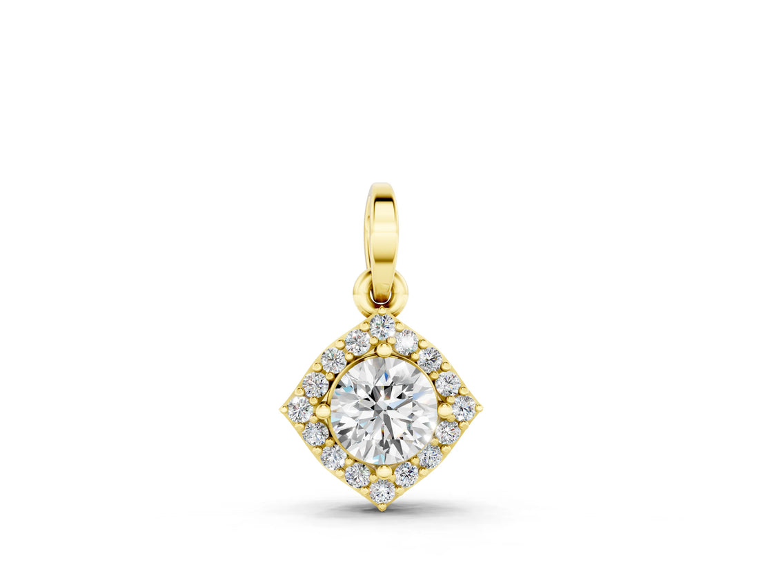 Yellow gold Round Halo Diamond Pendant with Four-Prong Setting_6