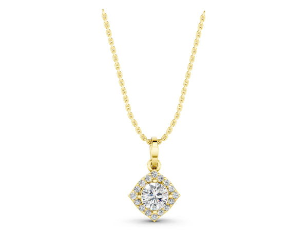 Yellow gold Round Halo Diamond Pendant with Four-Prong Setting