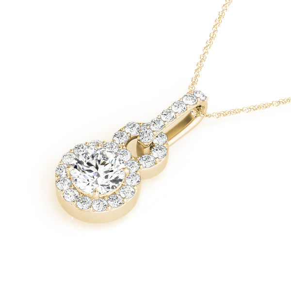 Yellow gold Round Halo Diamond Pendant with Pavé Setting