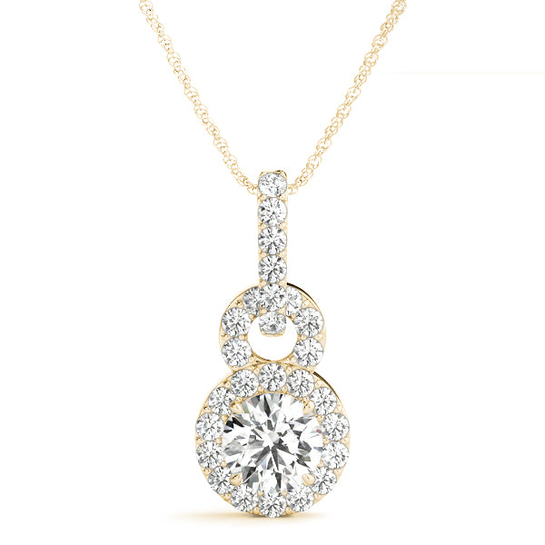Yellow gold Round Halo Diamond Pendant with Pavé Setting