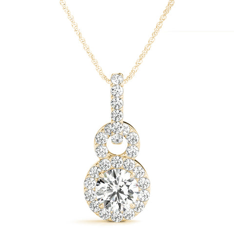 Yellow gold Round Halo Diamond Pendant with Pavé Setting