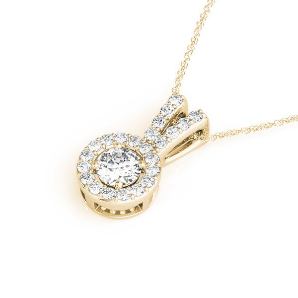 Yellow gold Round Halo Diamond Pendant with Prong Setting 1