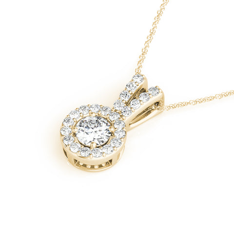 Yellow gold Round Halo Diamond Pendant with Prong Setting 1