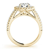 Yellow gold Round Halo Diamond Ring with Beaded Split Shank and Four-Prong Setting 2