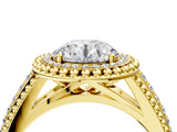 Yellow gold Round Halo Diamond Ring with Beaded Split Shank and Four-Prong Setting_10