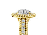 Yellow gold Round Halo Diamond Ring with Beaded Split Shank and Four-Prong Setting_11