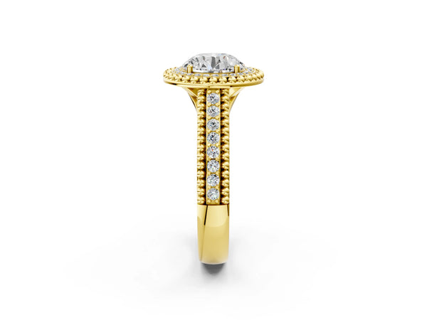 Yellow Gold Round Beaded Halo Engagement Ring Setting with Pave