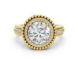 Yellow gold Round Halo Diamond Ring with Beaded Split Shank and Four-Prong Setting_6
