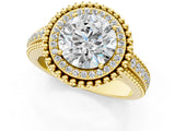 Yellow gold Round Halo Diamond Ring with Beaded Split Shank and Four-Prong Setting_7