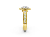 Yellow gold Round Halo Diamond Ring with Beaded Split Shank and Four-Prong Setting_8