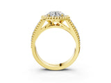 Yellow gold Round Halo Diamond Ring with Beaded Split Shank and Four-Prong Setting_9
