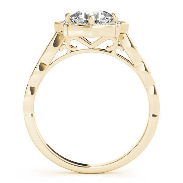 Yellow gold Round Halo Diamond Ring with Milgrain Band and Four-Prong Setting 2