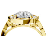 Yellow gold Round Halo Diamond Ring with Milgrain Band and Four-Prong Setting_10