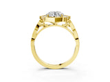 Yellow gold Round Halo Diamond Ring with Milgrain Band and Four-Prong Setting_9