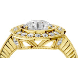 Yellow gold Round Halo Diamond Ring with Milgrain Bezel and Prong Setting_10