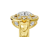 Yellow gold Round Halo Diamond Ring with Milgrain Bezel and Prong Setting_11