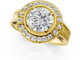 Yellow gold Round Halo Diamond Ring with Milgrain Bezel and Prong Setting_7