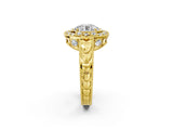 Yellow gold Round Halo Diamond Ring with Milgrain Bezel and Prong Setting_8