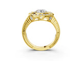 Yellow gold Round Halo Diamond Ring with Milgrain Bezel and Prong Setting_9