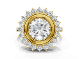 Yellow gold Round Halo Diamond Ring with Milgrain Edge and Round Prong Setting_26