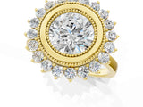 Yellow gold Round Halo Diamond Ring with Milgrain Edge and Round Prong Setting_27